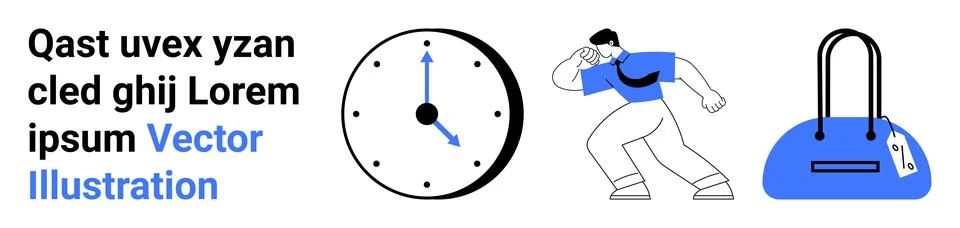 Character Checking Time and Carrying a Gym Bag, Accompanied by Text Elements Stock Illustration