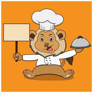 Character Chef Lion For Fun, Orange Colors Background Stock-Illustration