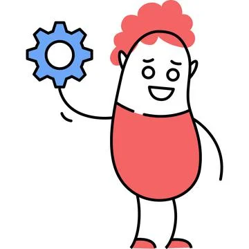 Character with cogwheel flat vector icon isolated Stock Illustration