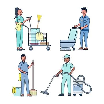 Character collection of cleaner big set isolated flat vector illustration Stock-Illustration