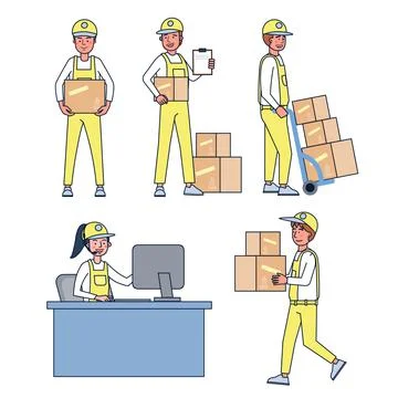 Character collection of delivery guy big set isolated flat vector illustration Stock Illustration