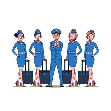 Character collection of pilot &amp; air hostess big set isolated flat vector Stock Illustration