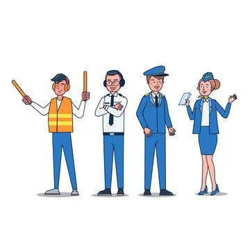 Character collection of pilot &amp; air hostess big set isolated flat vector Stock Illustration