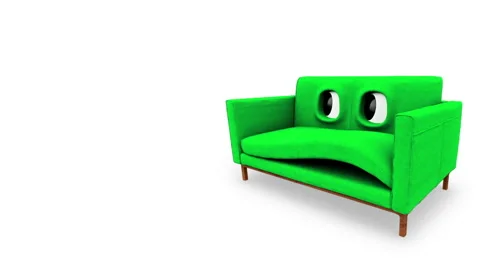 Character Colored Sofa Talking Looped White Background 库存影片 232133744