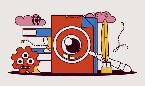 Character create document book manual. Business handbook advice content vecto Stock Illustration