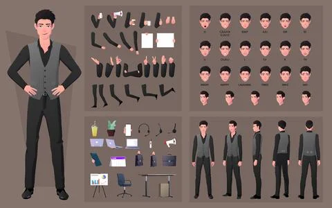 Character Creation Kit or DIY Set with Business Man In Formal Clothing, Face Stock Illustration