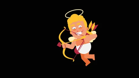 Character Cupid flies and shoots from bow. Alpha channel Stock Footage 101467933