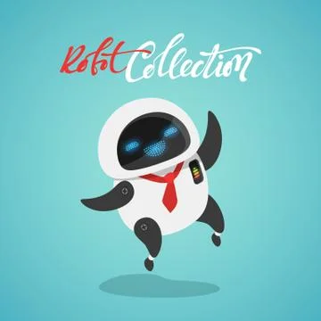Character cute in flat style. Funny cartoon robot happy Stock Illustration