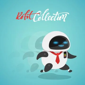 Character cute in flat style. High-speed Funny cartoon robot Stock Illustration