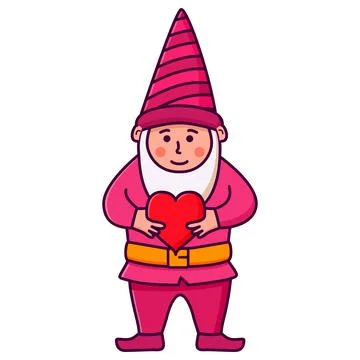 Character cute gnome hold red heart for Valentine day greeting card. Stock Illustration