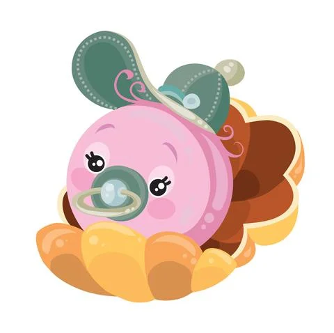 Character of a cute pink pearl in a shell with a pacifier in his mouth and wi Stock Illustration