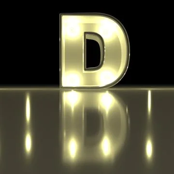 Character D font with reflection. Light bulb glowing letter alphabet. Capit.. Stock Photos