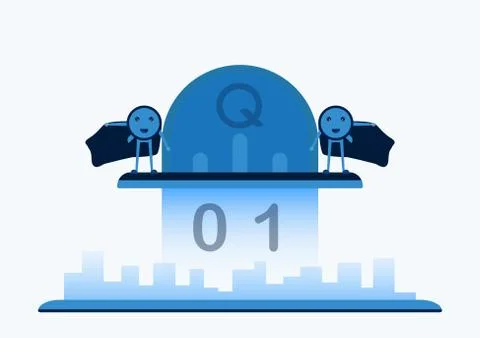 Character design in concept of Quantum Computing. Vector illustration about f Stock Illustration