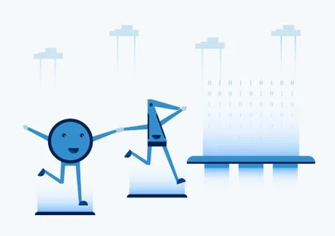 Character design in concept of Quantum Computing. Vector illustration about f Stock Illustration