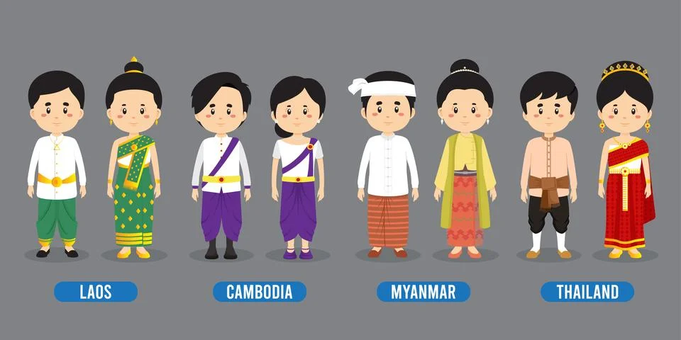 Character in Different National Costumes Stock Illustration