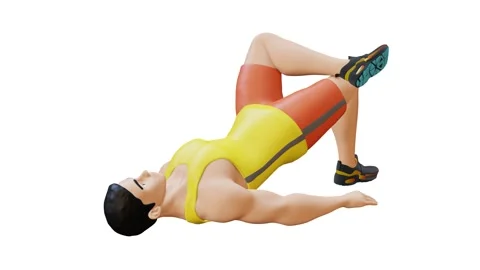 An Character doing Leg Over Knee Glute Bridge (Right-Side) Stock Footage 281385299