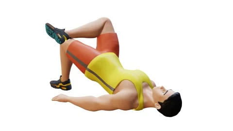 An Character doing Leg Over Knee Glute Bridge (Left-Side) Video stock 281386153