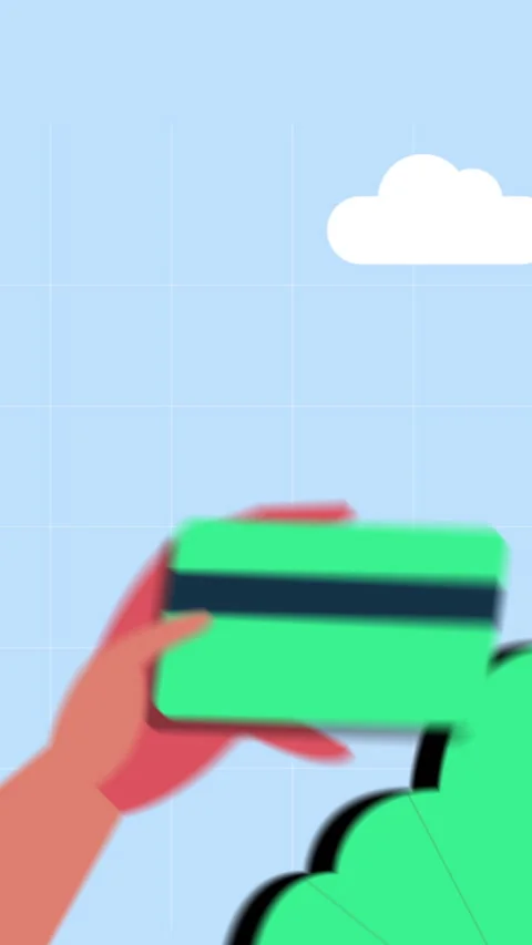 Character Doing Online Shopping With Internet Bank Cards Vertical Stock Footage 285843129