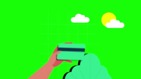Character Doing Online Shopping With Internet Bank Cards On Green Screen Video stock 285843164