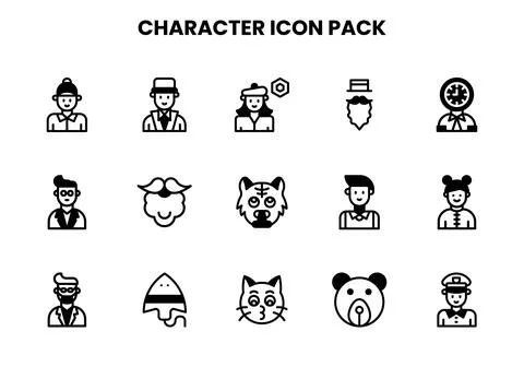 Character DuoTone Bundle Icons Pack Stock Illustration