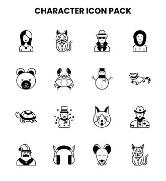 Character DuoTone Design Icons Pack Stock Illustration