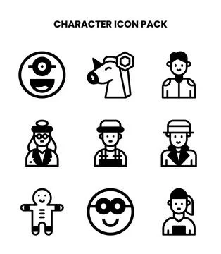 Character DuoTone Design Icons Pack Stock Illustration