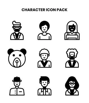 Character DuoTone Set Icons Pack Stock Illustration