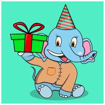 Character Elephant with A Gift Stock Illustration