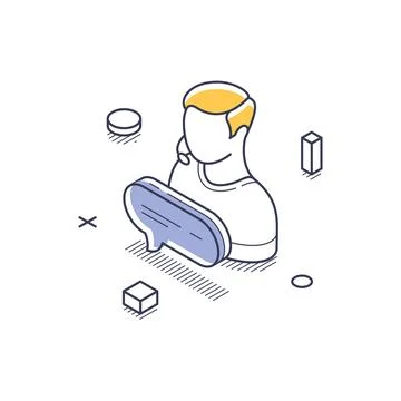 Character engaged in technical support, illustrated in a minimalist isometric Stock Illustration