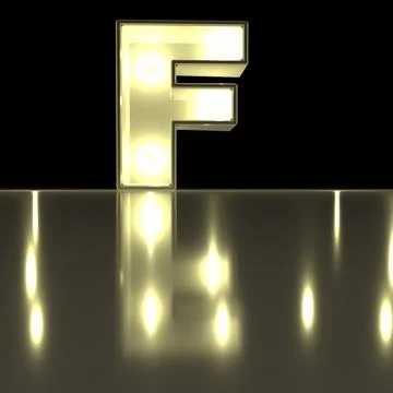 Character F font with reflection. Light bulb glowing letter alphabet. Capit.. Stock Photos