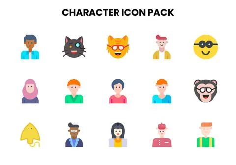Character Flat Design Icons Pack Stock Illustration