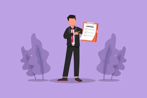 Character flat drawing active businessman standing and pointing to checklis.. イラスト素材