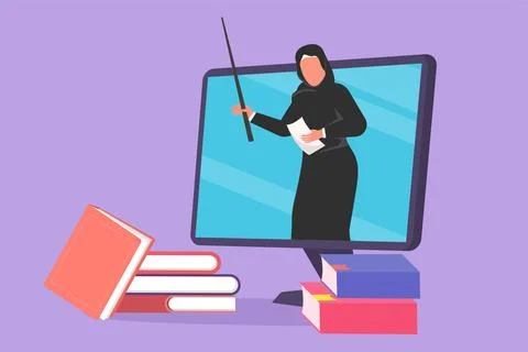 Character flat drawing Arab female teacher teaching, half of her body is ou.. Stock Illustration