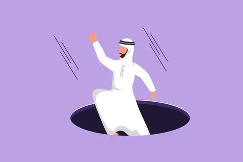 Character flat drawing Arabian businessman fell into manhole underground se.. Stock Illustration