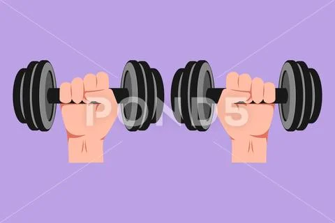 Character flat drawing athletic sportsman arm holding dumbbell. Fitness  wor..: Graphic #246960129