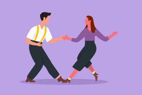 Character flat drawing attractive man and woman dancing Lindy hop or Swing... Stock Illustration