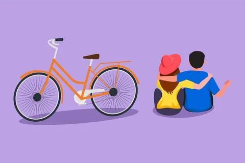 Character flat drawing back view romantic teenage couple sitting at outdoor.. 스톡 일러스트