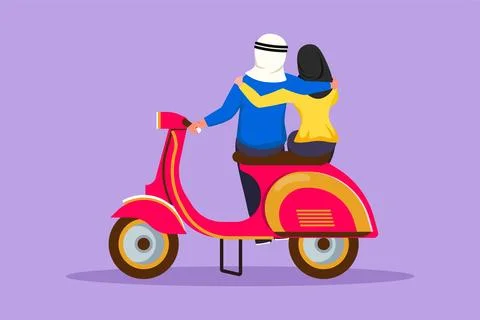 Character flat drawing back view of riders couple trip travel relax. Romant.. Stock Illustration