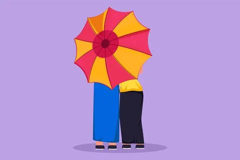 Character flat drawing back view of young couple man and woman, cute girl a.. Stock Illustration
