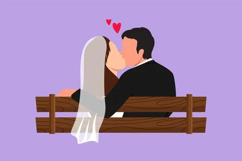 Character flat drawing back view of married couple man and woman in sweet k.. Illustrazione stock