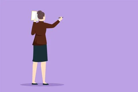 Character flat drawing back view of female business school guru teaching ex.. Stock Illustration