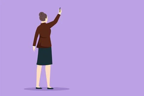 Character flat drawing back view of beautiful woman teacher or student writ.. Stock Illustration