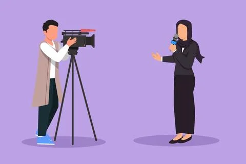 Character flat drawing of beautiful Arab woman reporter. Journalists to rep.. イラスト素材