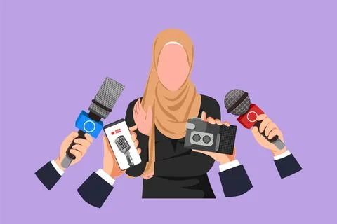 Character flat drawing beautiful Arabian woman giving interview. Hands of j.. イラスト素材