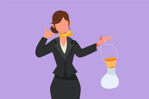 Character flat drawing beautiful flight attendant holding air mask with cal.. 스톡 일러스트