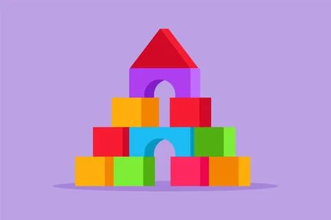 Character flat drawing of brick house logo, icon, symbol. House made of woo.. Stock Illustration