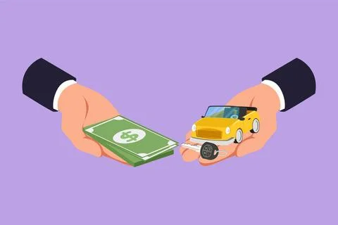 Character flat drawing of buying or renting car logo, icon, symbol. Car and.. Stock-Illustration