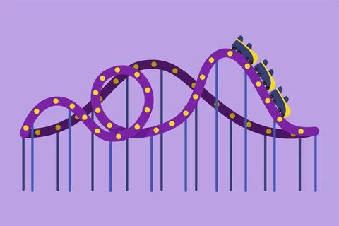 Character flat drawing colorful roller coaster in an amusement park with a .. Ilustración de archivo