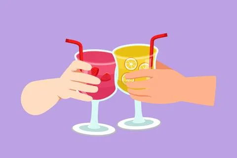 Character flat drawing of couple toasting healthy juice drinks together at .. Stock Illustration