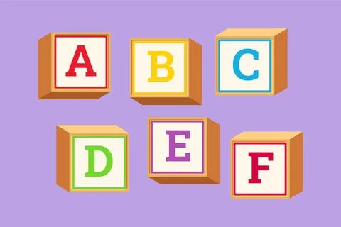 Character flat drawing cute alphabet cubes with letters ABC. Blocks reading.. Stock Illustration